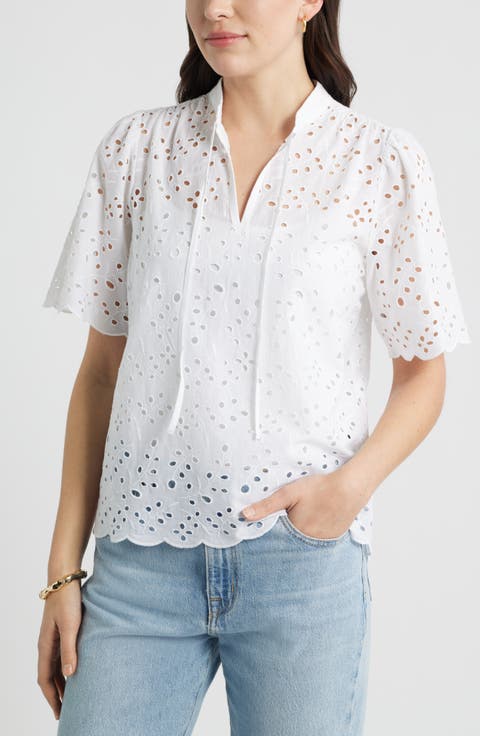 Eyelet Split Neck Cotton Top