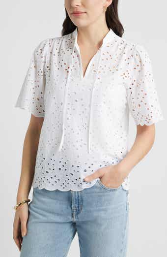 Eyelet Split Neck Cotton Top