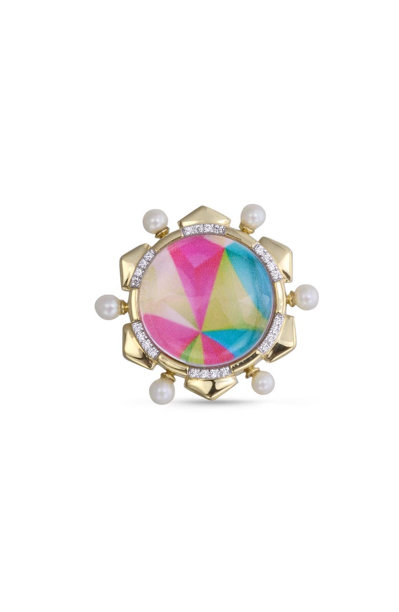 LuvMyJewelry Unicorn Popcorn Design Diamond Pearl Yellow Gold Plated Silver Mosaic Ring, Main, color,
