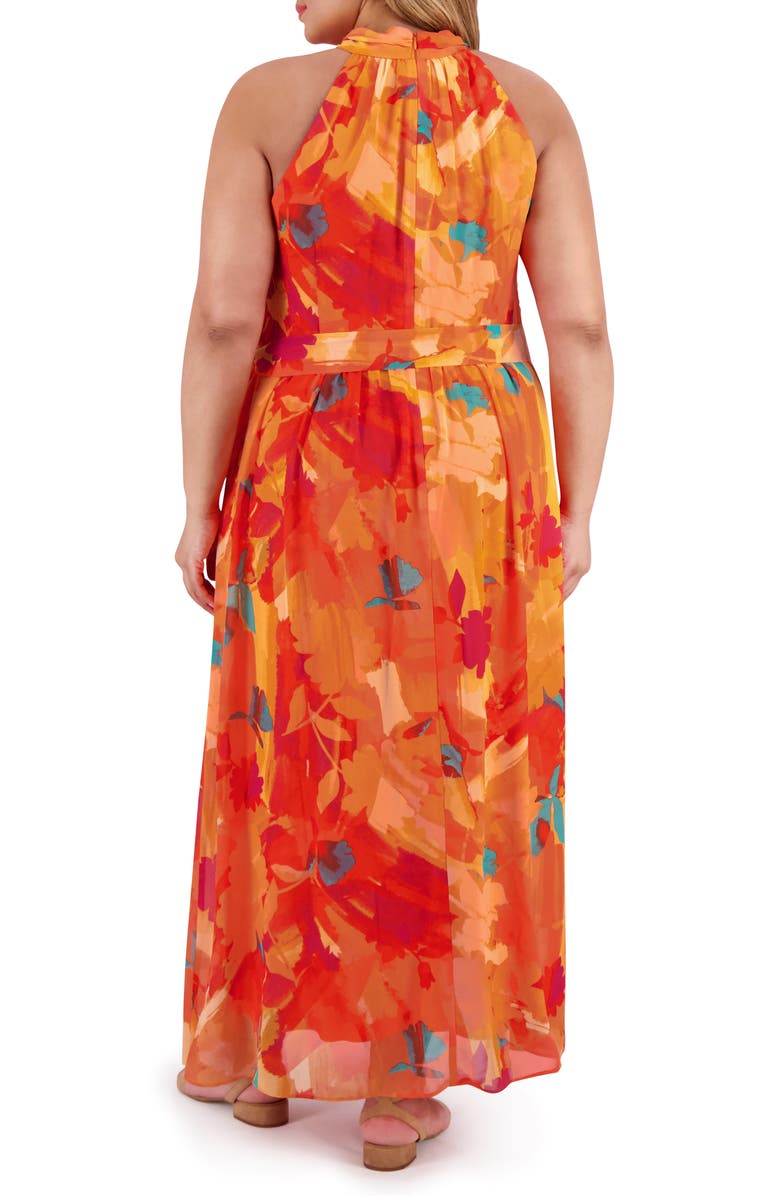London Times Halter Neck Sleeveless Chiffon Maxi Dress, Alternate, color, Orange/ Red