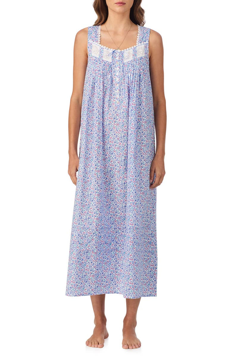 Eileen West Sleeveless Cotton Ballet Nightgown, Main, color, White/ Ditsy