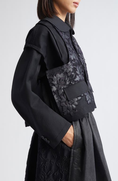 Tao Comme Des Garçons Mixed Media Crop Jacket In Black