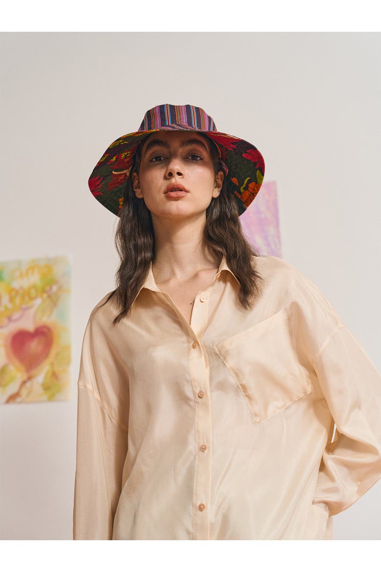 FRIDA x LOST PATTERN "Frida's Garden" Cotton Reversible Sun Hat, Alternate, color, Green