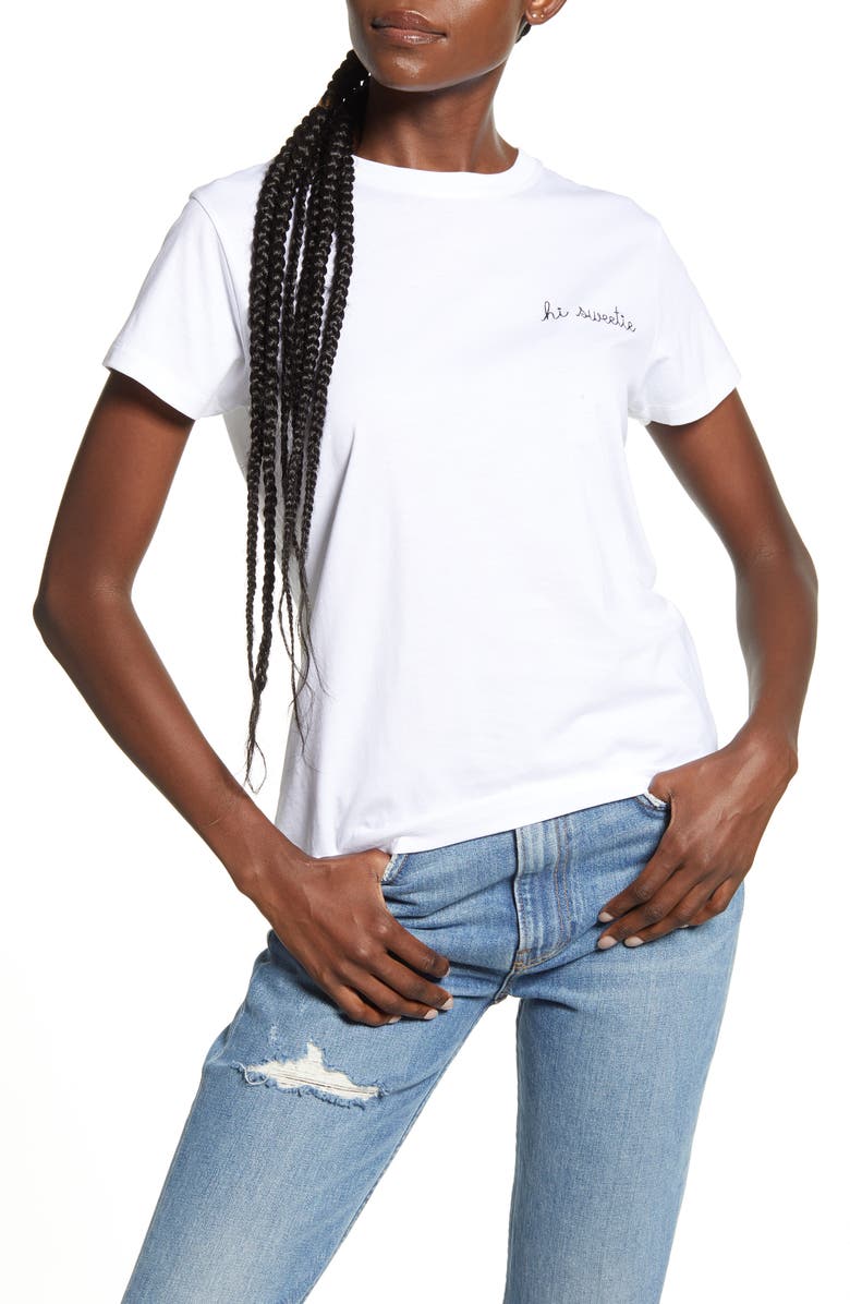 MAISON LABICHE x Peanuts<sup>®</sup> Hi Sweetie Embroidered Cotton Tee, Main, color, White