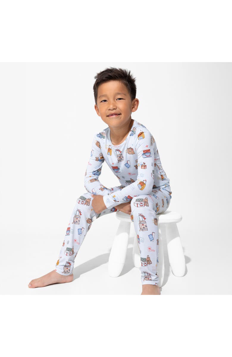 Bellabu Bear Kids' Vintage Suitcases Set of 2 Piece Pajamas, Alternate, color, Vintage Suitcases