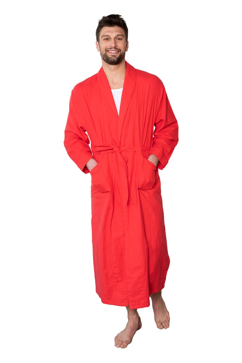 Men's Flannel Robe, 100% Cotton, Alternate, color, Red