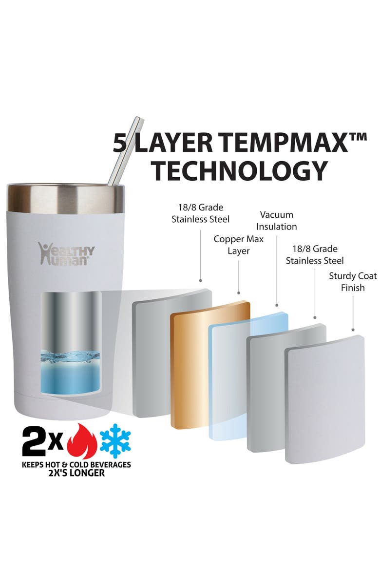 Healthy Human Stainless Steel Tumbler with Straw, 12 oz Pure White, Alternate, color, White