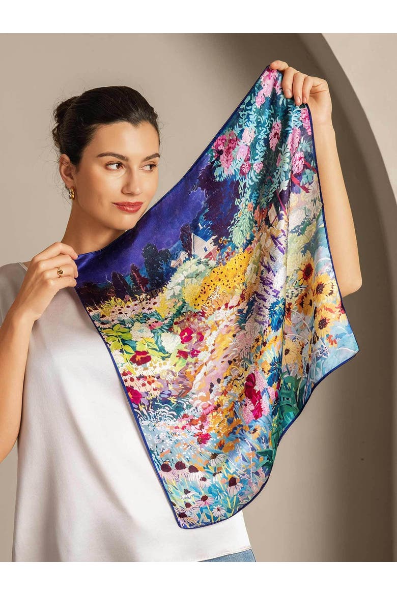 Pure silk colored square scarf, Alternate, color, Dark Purple