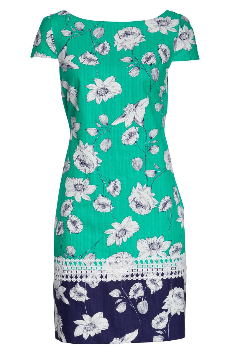Eliza J Floral Print Stretch Cotton Shift Dress, Alternate, color, 