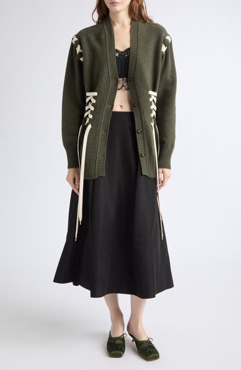 Lace-up Merino Wool Blend Cardigan