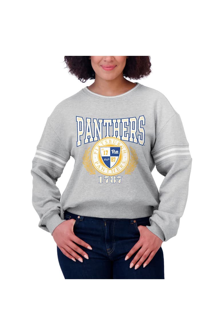 Women's WEAR by Erin Andrews Heather Gray Pitt Panthers Classic Stripe Pullover Sweater, Alternate, color, Heather Gray