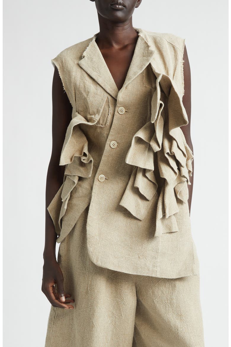 Asymmetric Heavyweight Linen Canvas Vest, Main, color, ECRU