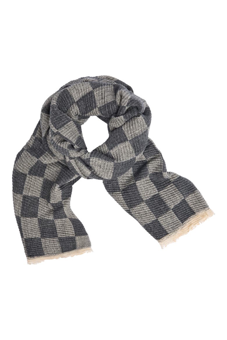 Fringe Checkered Scarf, Alternate, color, GREY