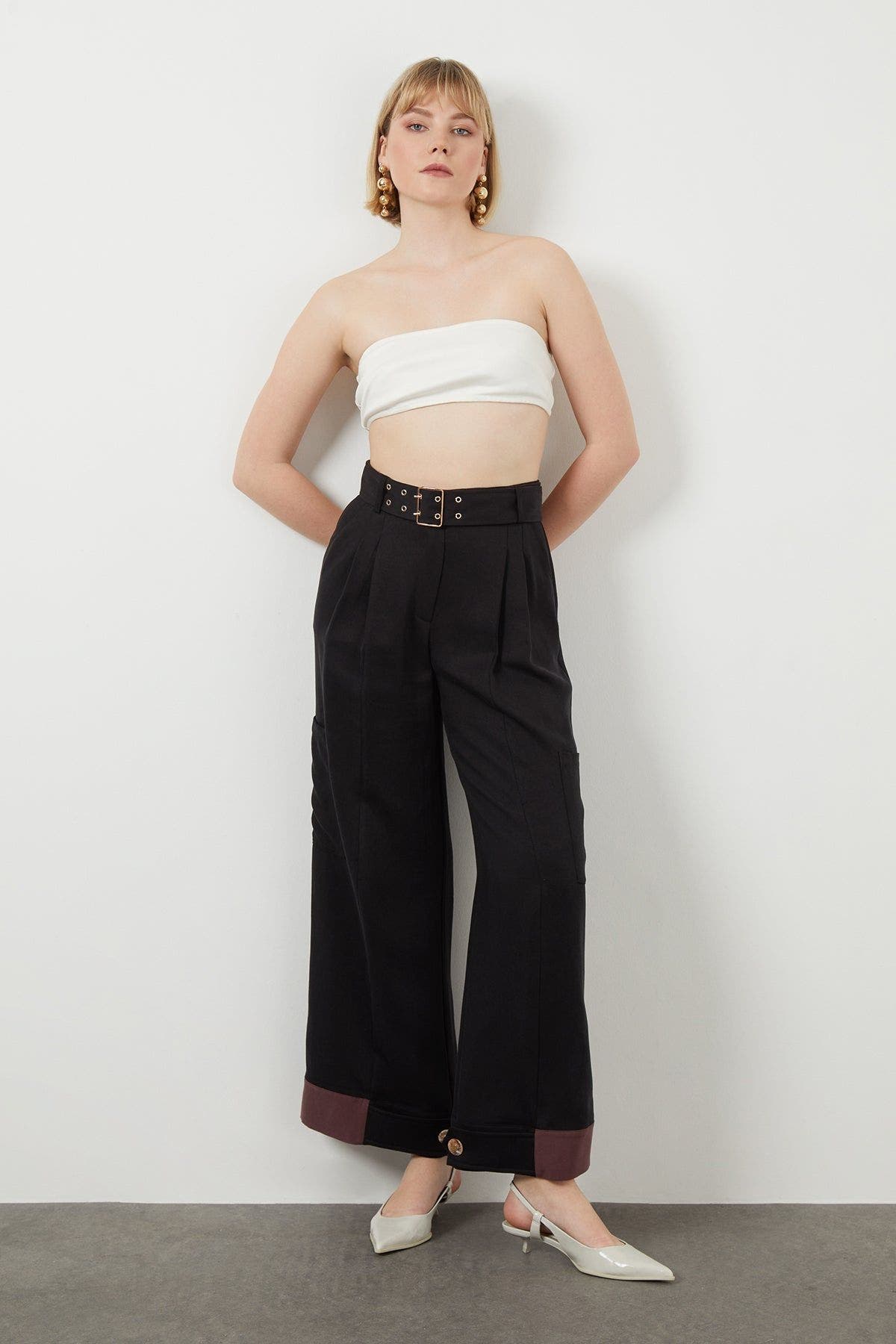 Belted Wide-Leg Tencel Pants with Side Pockets - image 2