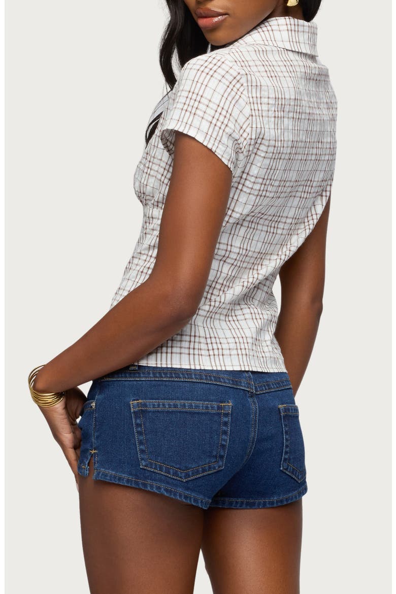 Naiah Plaid Short Sleeve Tailored Cotton Blend Button-Up Shirt, Alternate, color, BROWN-AND-WHITE