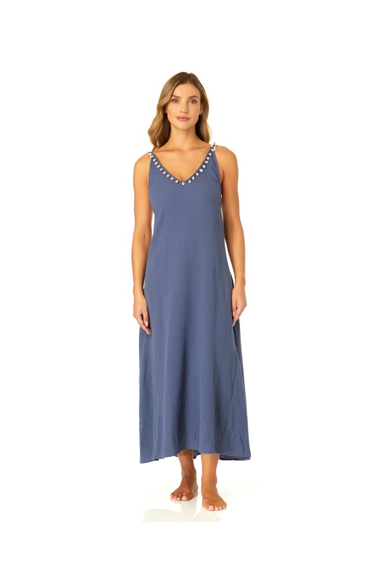 Women's V Neck Braided Shell Strap Cover Up, Main, color, Blue Indigo