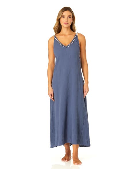 Women's V Neck Braided Shell Strap Cover Up