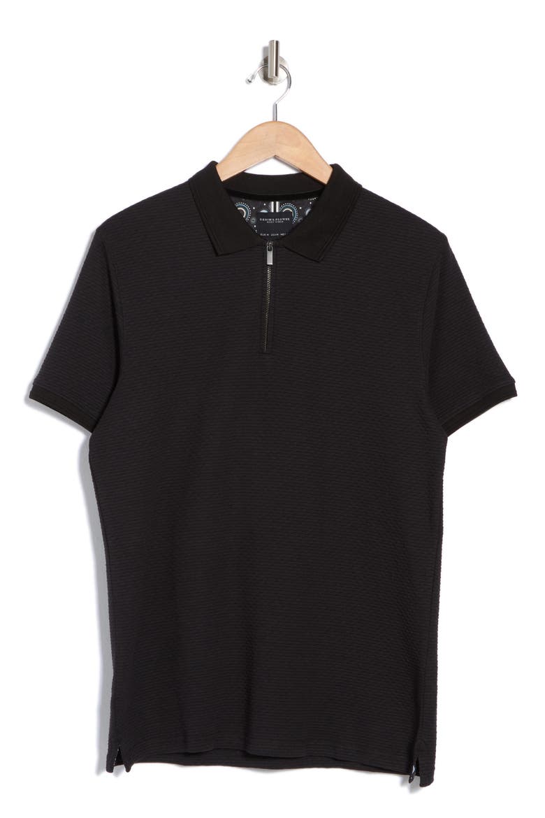 Texture Zip Polo, Alternate, color, BLACK