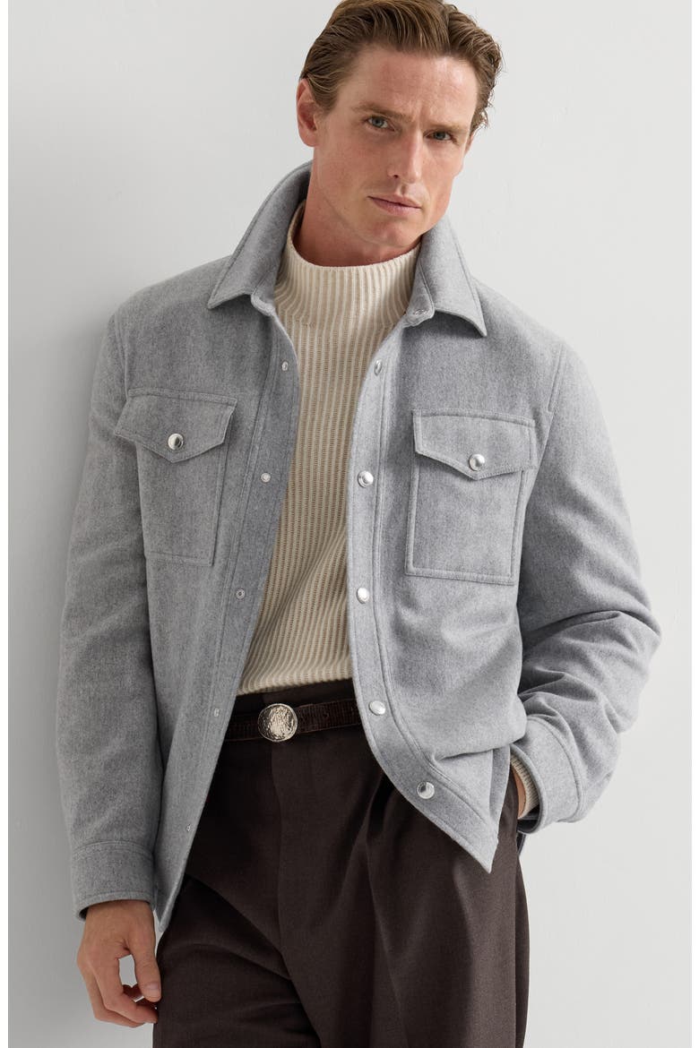 Lightweight water-resistant cashmere shirt-style outerwear jacket, Alternate, color, Pearl Grey