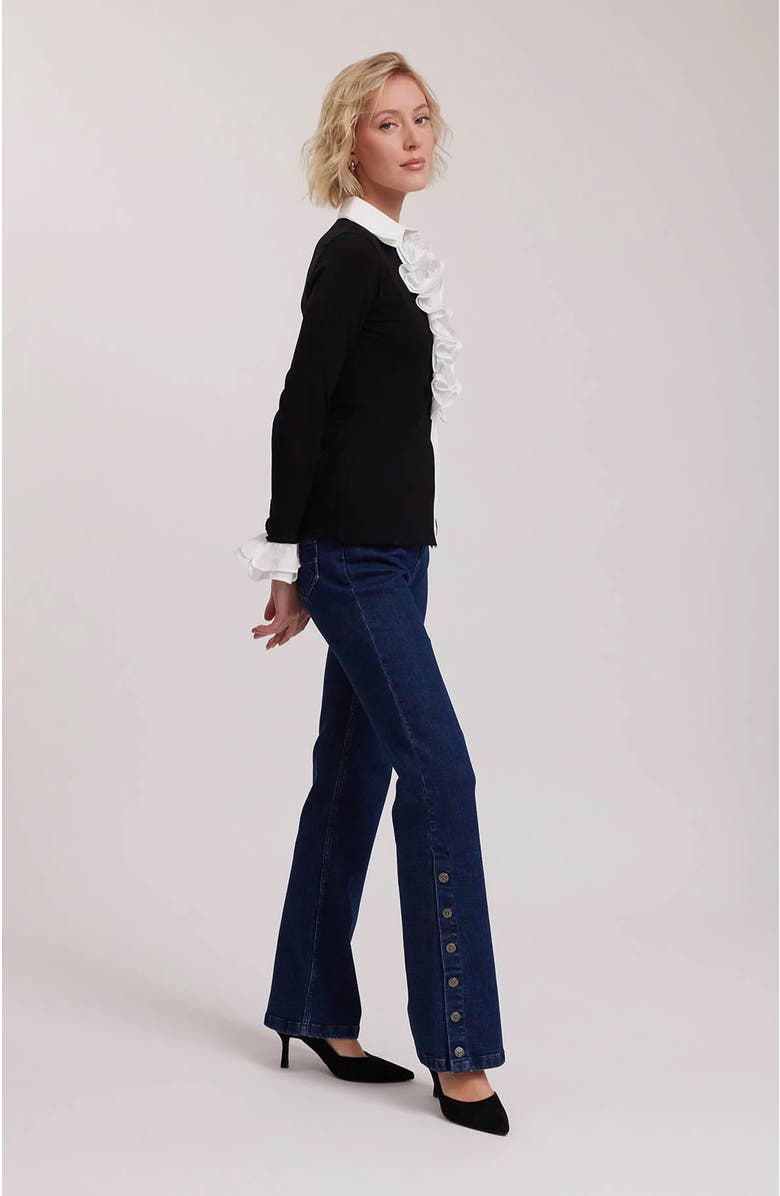 Anne Fontaine Women's Shirt Patsybw Black And White Long Sleeve Shirt With Ruffle Placket And Button Front, Alternate, color, Black/White