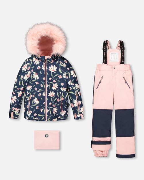 Deux Par Deux Two-piece Play Snowsuit Flower In Blue