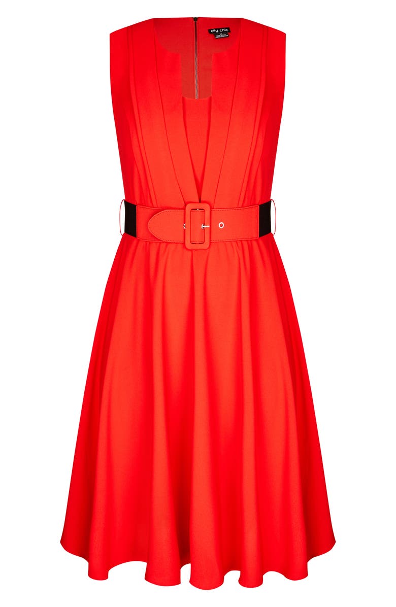 City Chic Vintage Veronica Belted Pleat Fit & Flare Dress, Alternate, color,