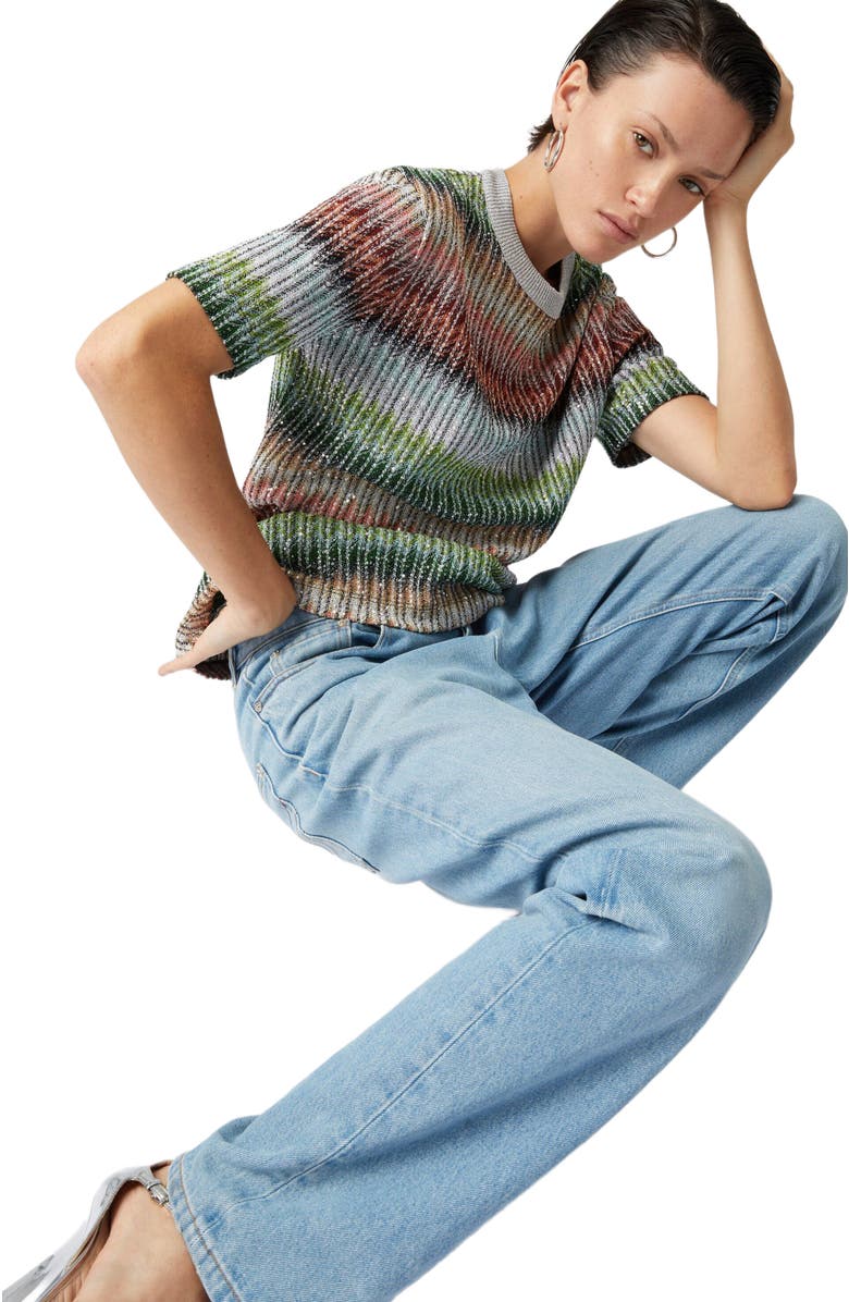 Missoni Crewneck T-shirt In Gradient Zigzag Knit With Sequins, Alternate, color,