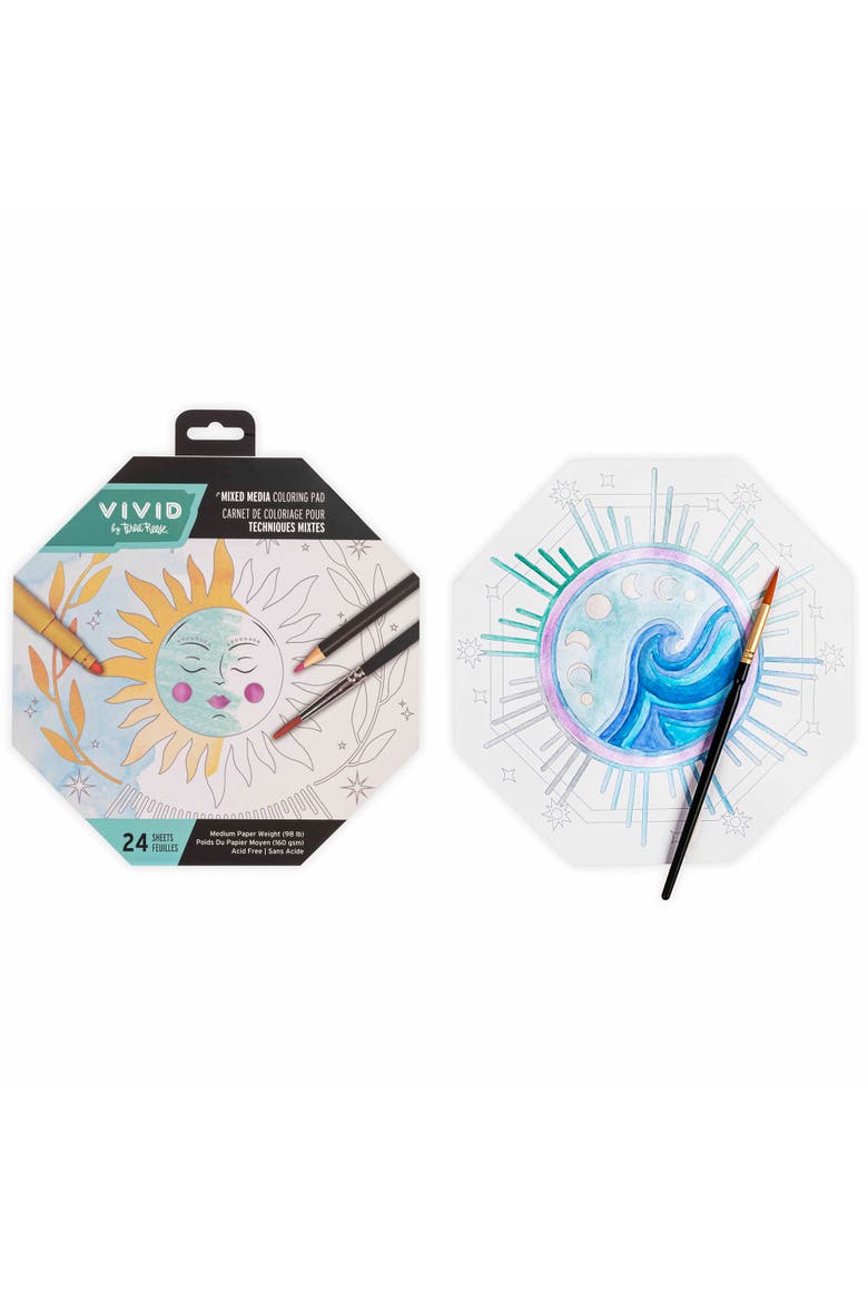 Mixed Media Coloring Pad, Octagon, 24 Shaped Sheets, Alternate, color, Multicolored