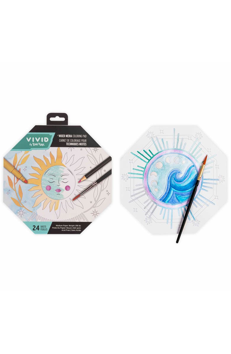 Brea Reese Vivid Mixed Media Coloring Pad, Octagon, 24 Shaped Sheets, Alternate, color, Multicolored