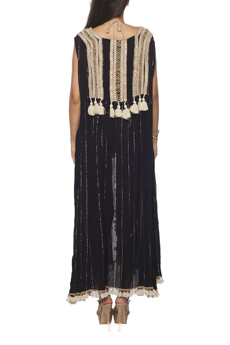 Tassel Trim Sleeveless Cover-Up Duster, Alternate, color, BLACK