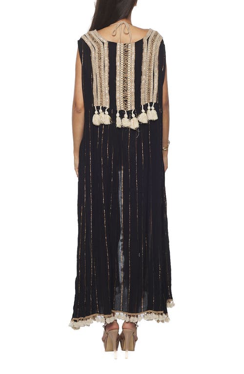 Shop Ranee's Ranees Tassel Trim Sleeveless Cover-up Duster In Black