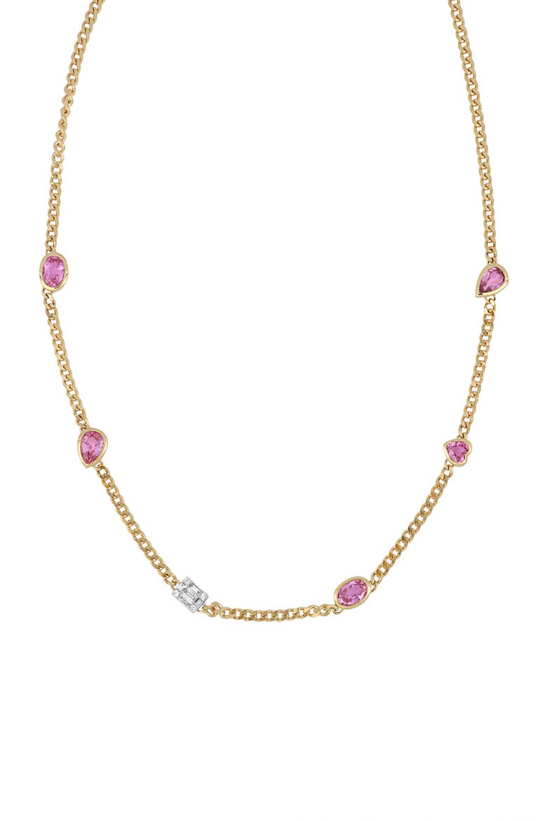 El Mar Diamond & Pink Sapphire Necklace, Main, color, 18K YELLOW GOLD