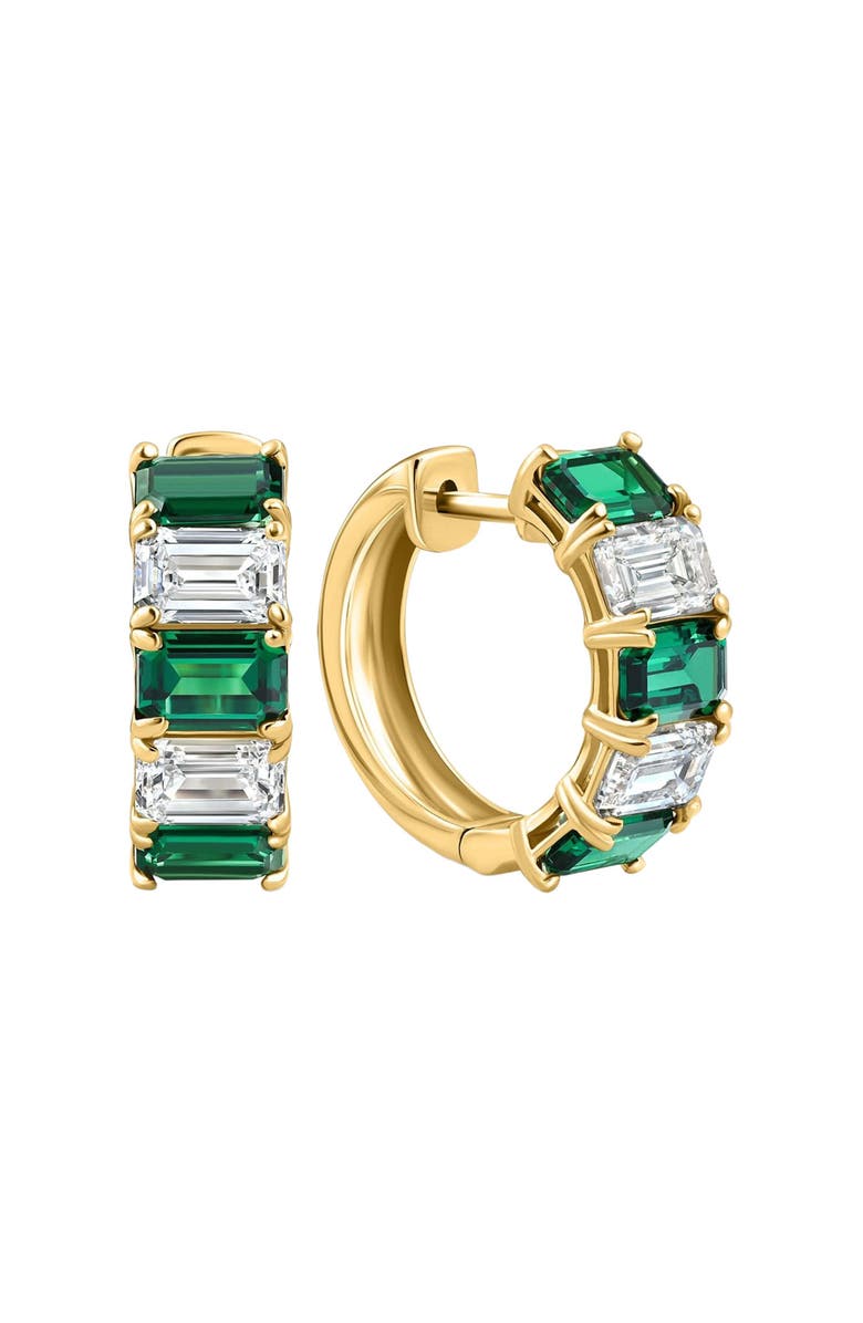 Bliss Diamond 6Ct Emerald & Diamond Hoops 14k Gold Lab Grown 3/4" Tall, Main, color, 