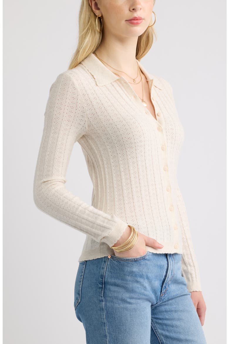 Ribbed Pointelle Cardigan, Alternate, color, BEIGE OATMEAL LIGHT HEATHER