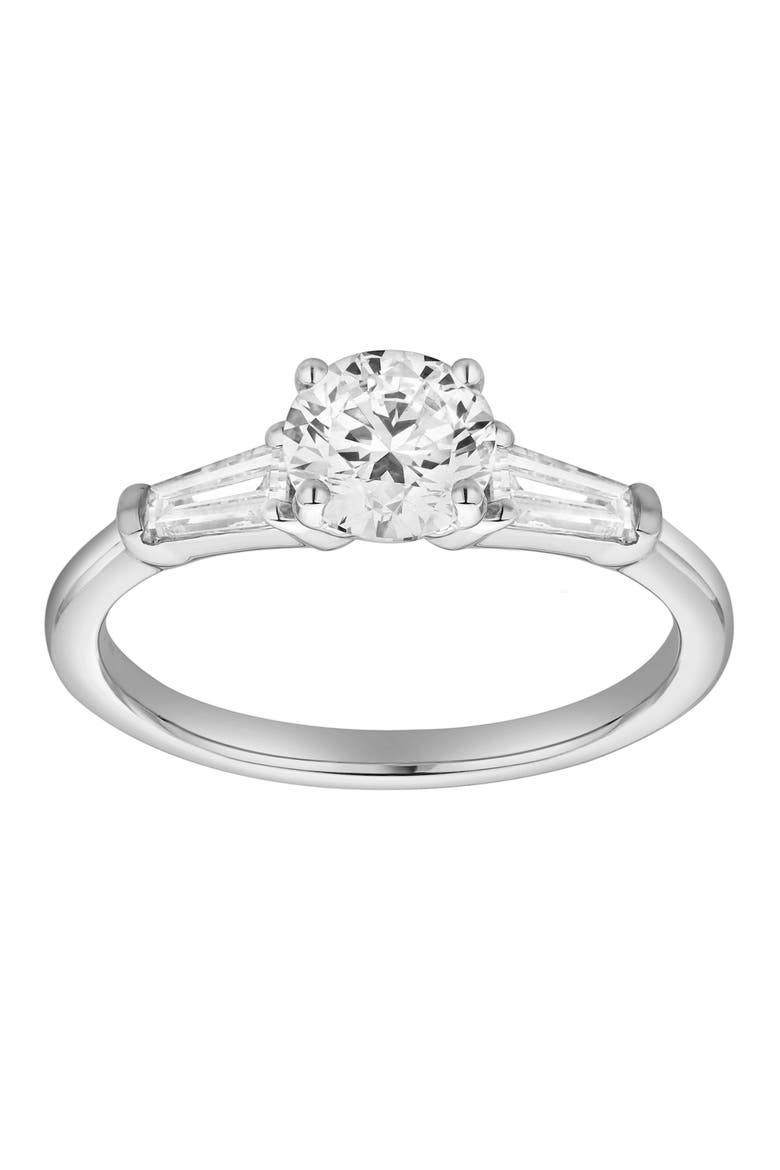 Nova 14K Gold Tapered Baguette & Round Cut Lab Grown Diamond Three Stone Ring - 1.48 ct, Main, color, 14K White Gold