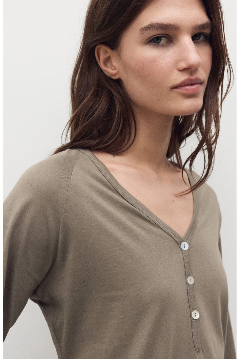 Long Sleeve Cotton Nightgown, Alternate, color, DARK TAUPE