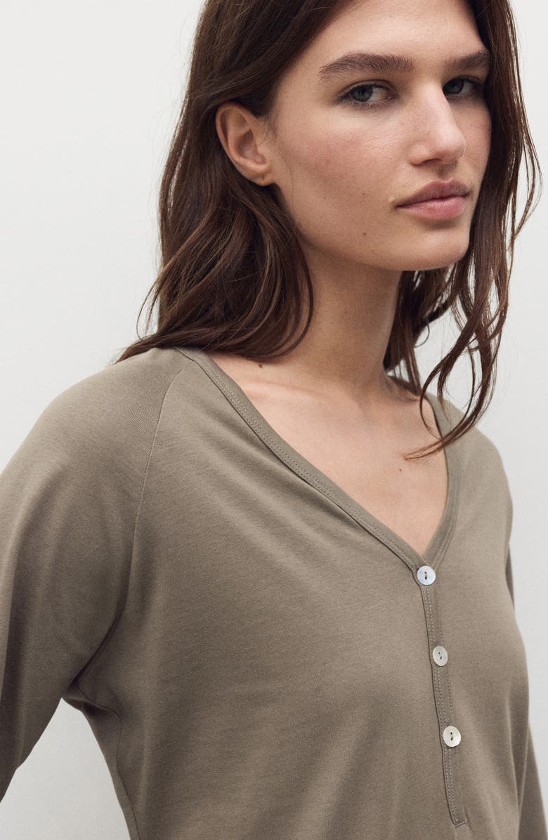 MANGO Long Sleeve Cotton Nightgown, Alternate, color, Dark Taupe