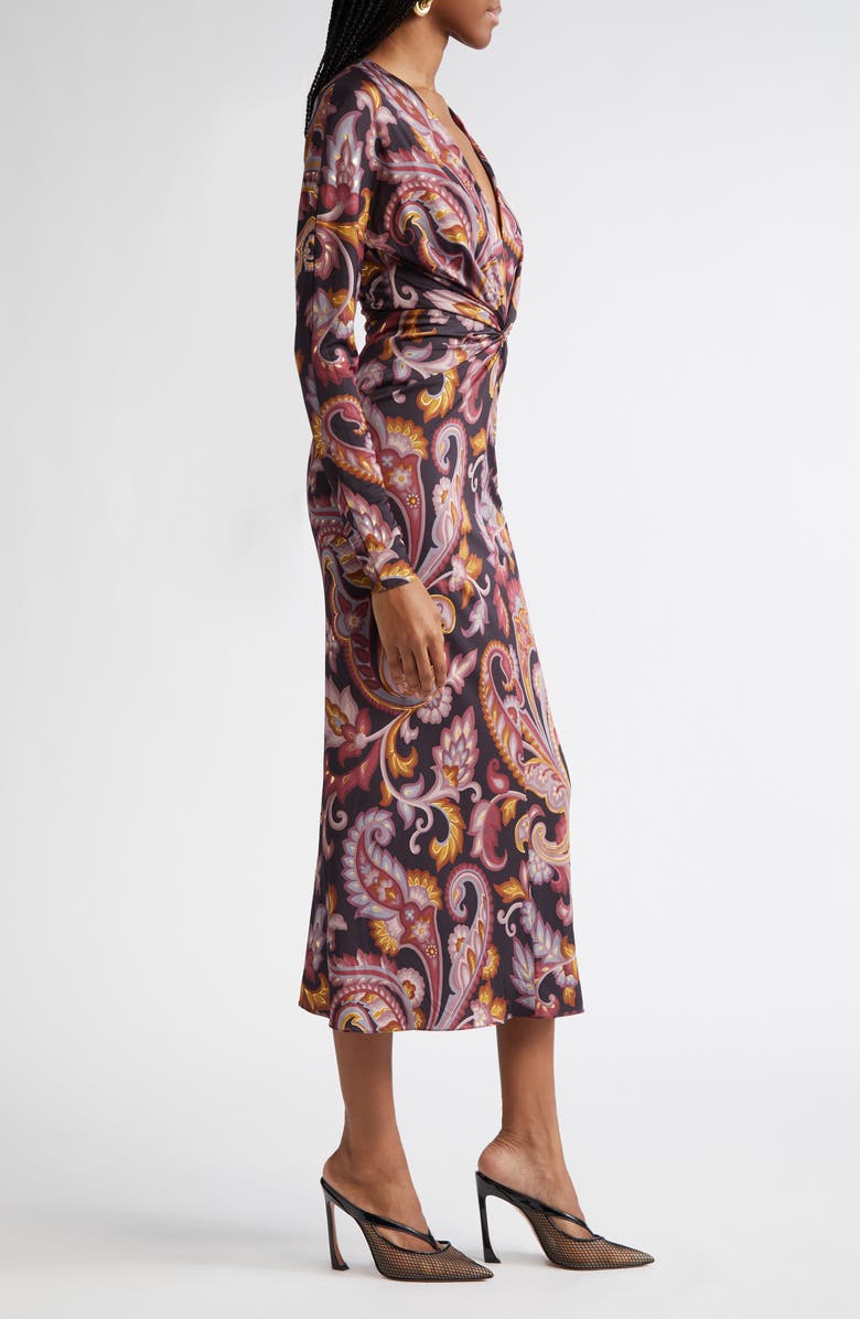 Etro Paisley Long Sleeve Stretch Twill Dress, Alternate, color, Printed Black Base