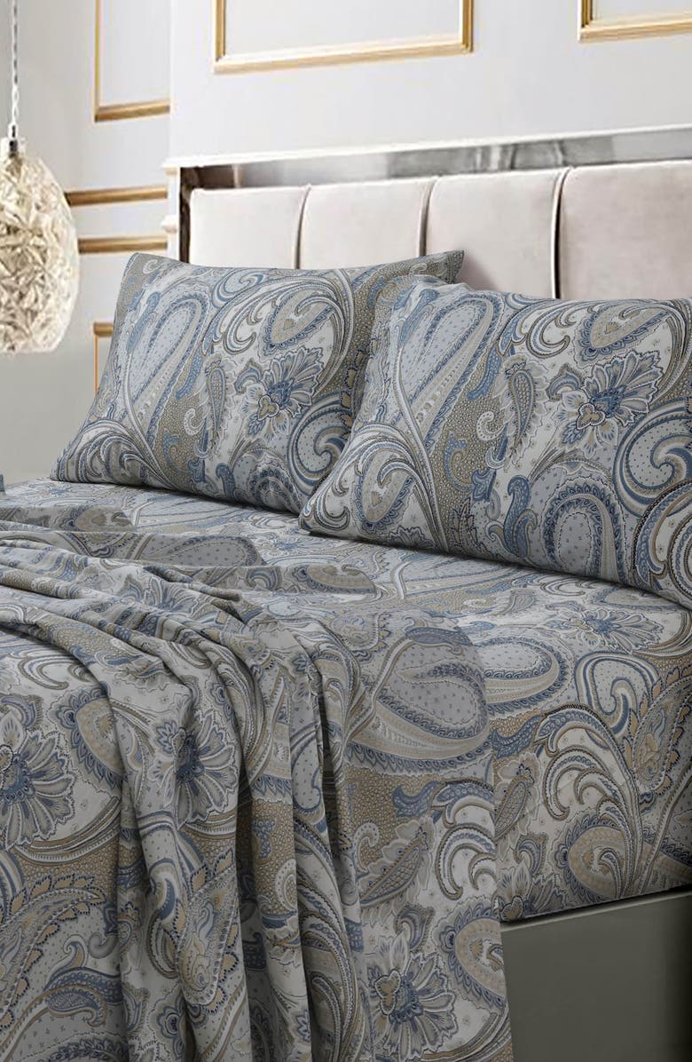 AZORES HOME Paisley Park 300 Thread Count Cotton Sateen Sheet Set, Alternate, color, Beige