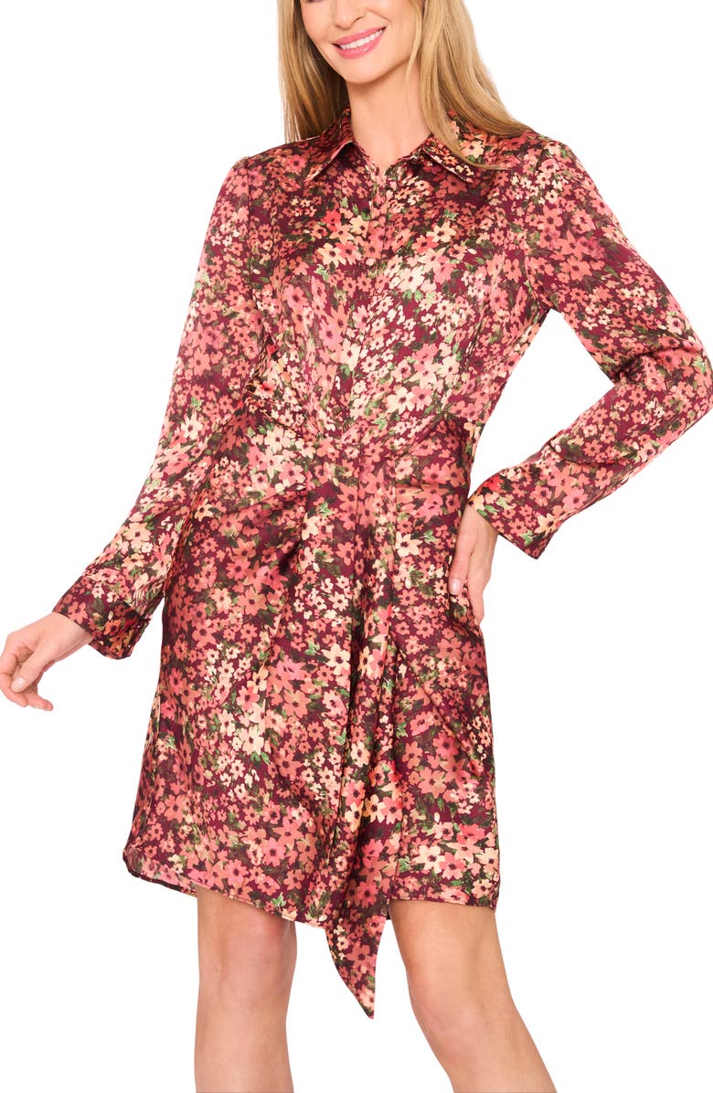 CeCe Floral Long Sleeve Shirtdress, Alternate, color, Fresh Berry