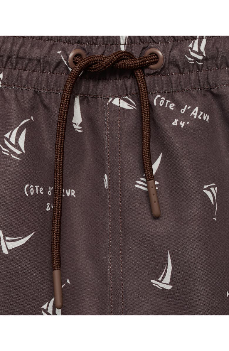 MANGO Sailboat Print Swim Trunks, Alternate, color, Brown