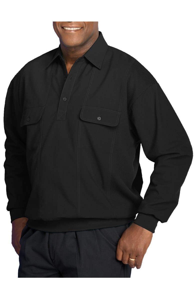 Harbor Bay by DXL Big & Tall Long-Sleeve Mesh Panel Banded-Hem Shirt, Main, color, Black