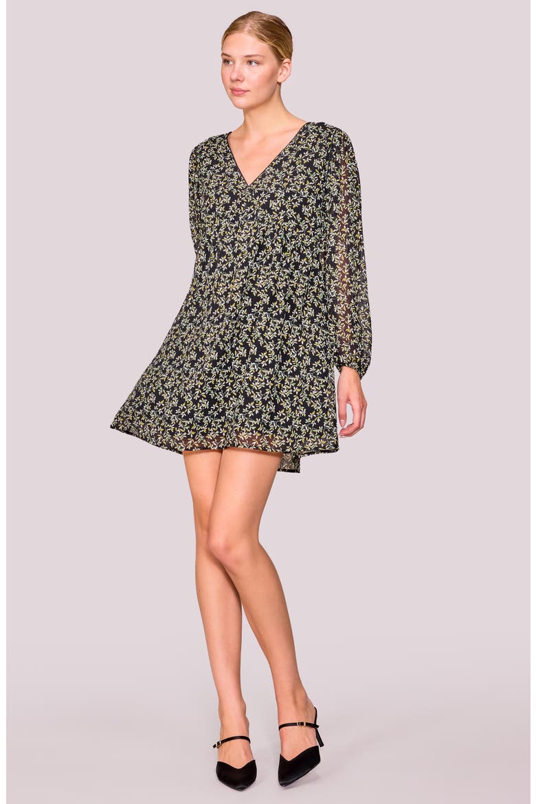 Floral Print Long Sleeve Minidress, Alternate, color, BLACK DITSY