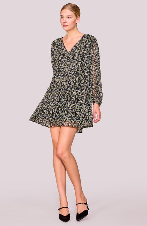 Melloday Floral Print Long Sleeve Minidress In Black
