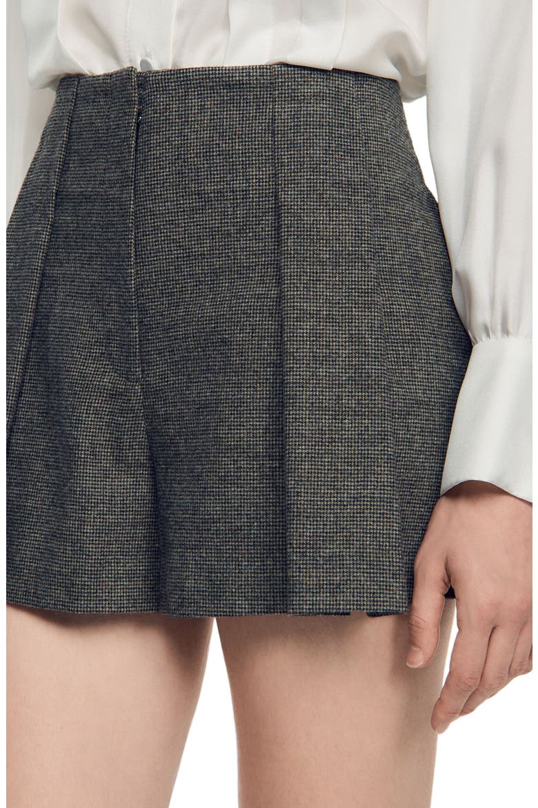 Houndstooth Wool Shorts, Alternate, color, Grey