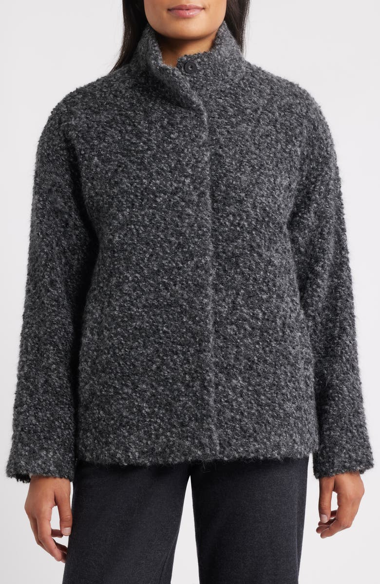 Eileen Fisher Alpaca & Wool Blend Faux Shearling Short Coat, Alternate, color, Chash