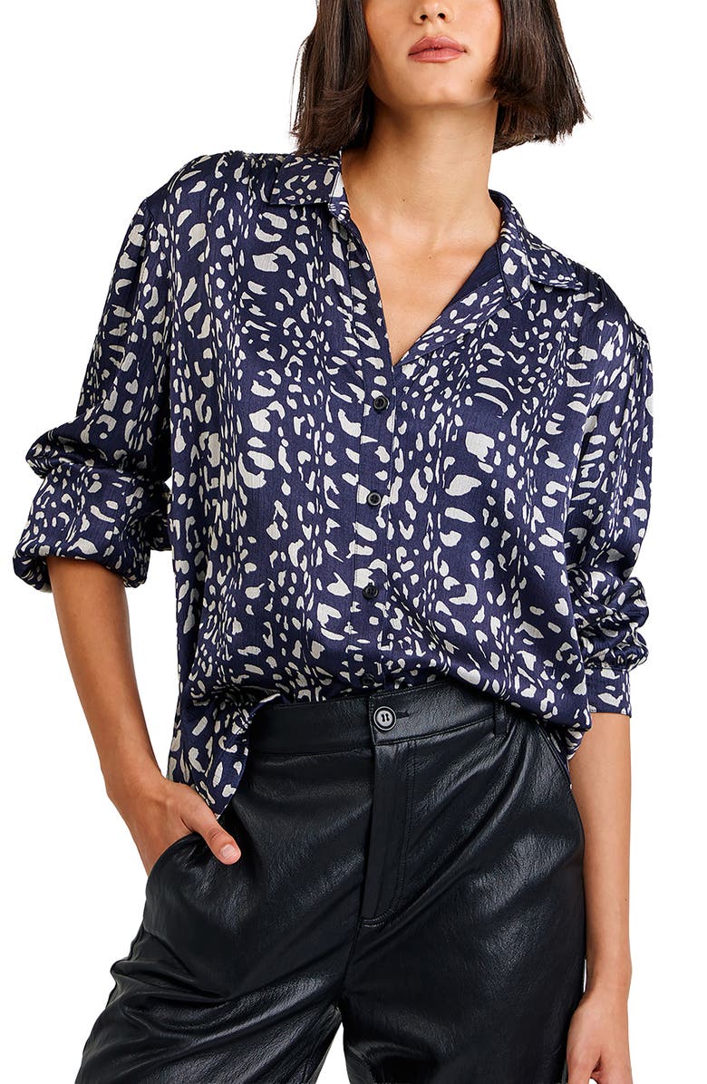Bella Dahl Pebbled Satin Button-Up Shirt, Alternate, color, Artic Animal Print