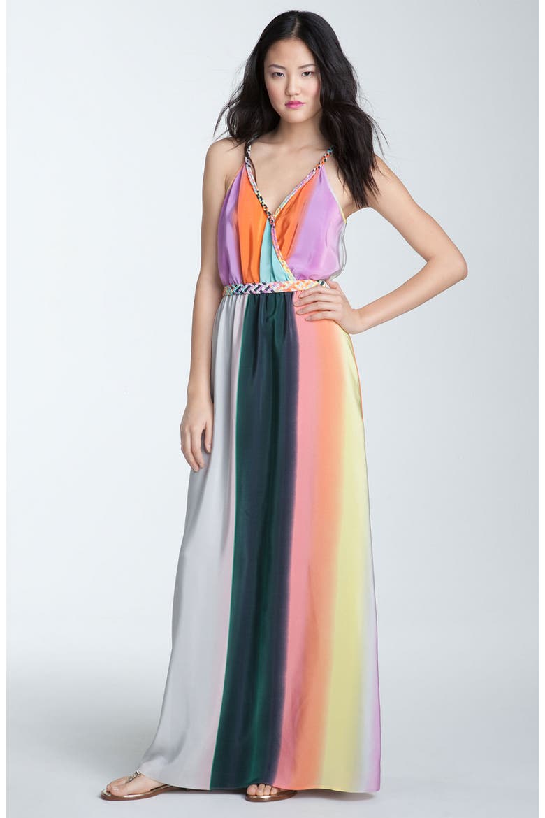 Color Block Silk Crêpe de Chine Maxi Dress, Main, color, GREY/ SHERBERT