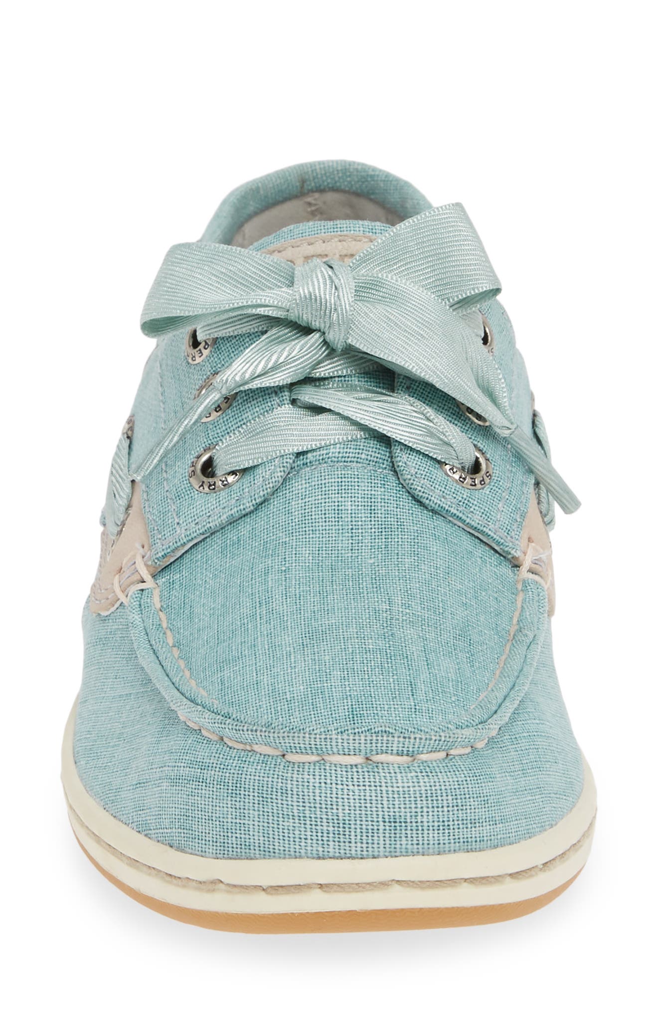 Sperry Songfish Linen Boat Shoe, Alternate, color, AQUA LINEN/ LEATHER
