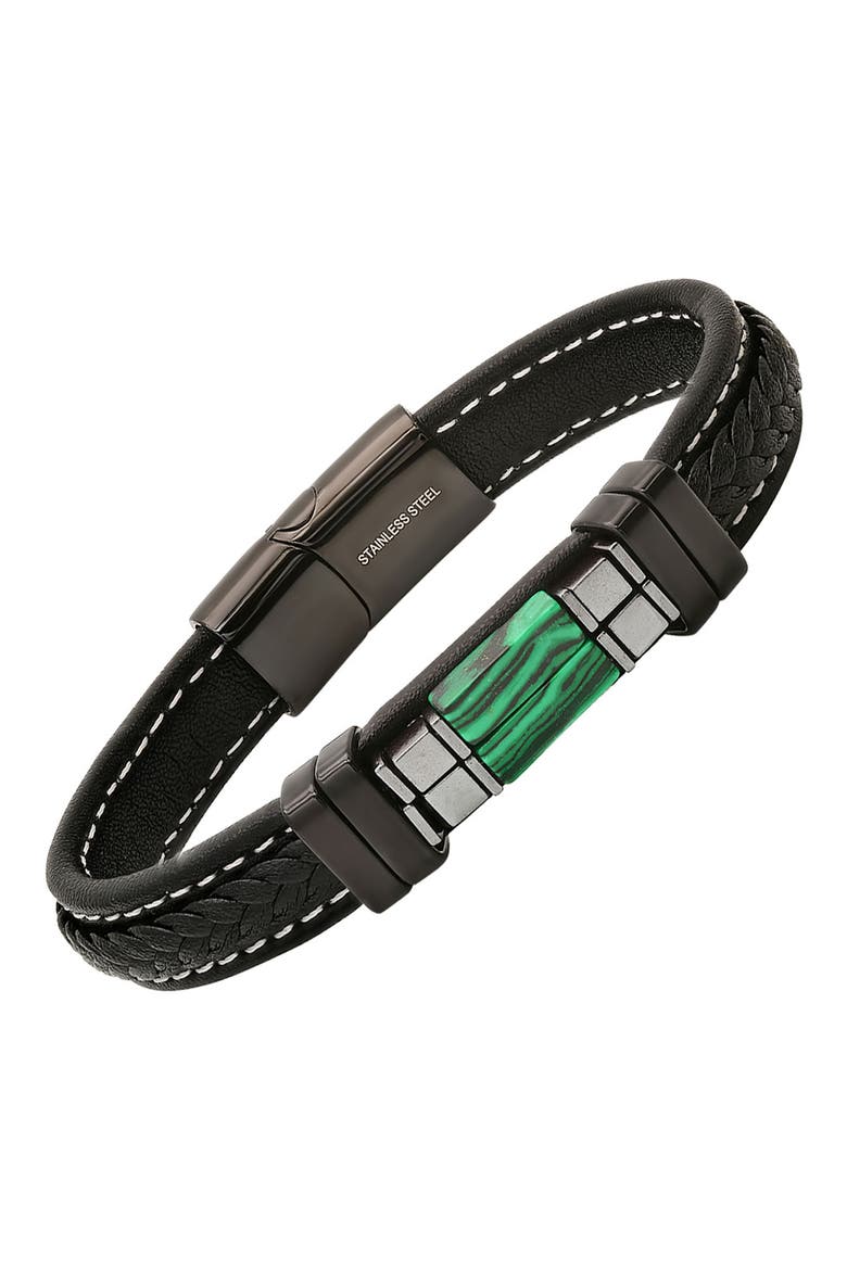 Black Agate or Lapis Lazuli Leather Bracelet, Alternate, color, BLACK/ GREEN